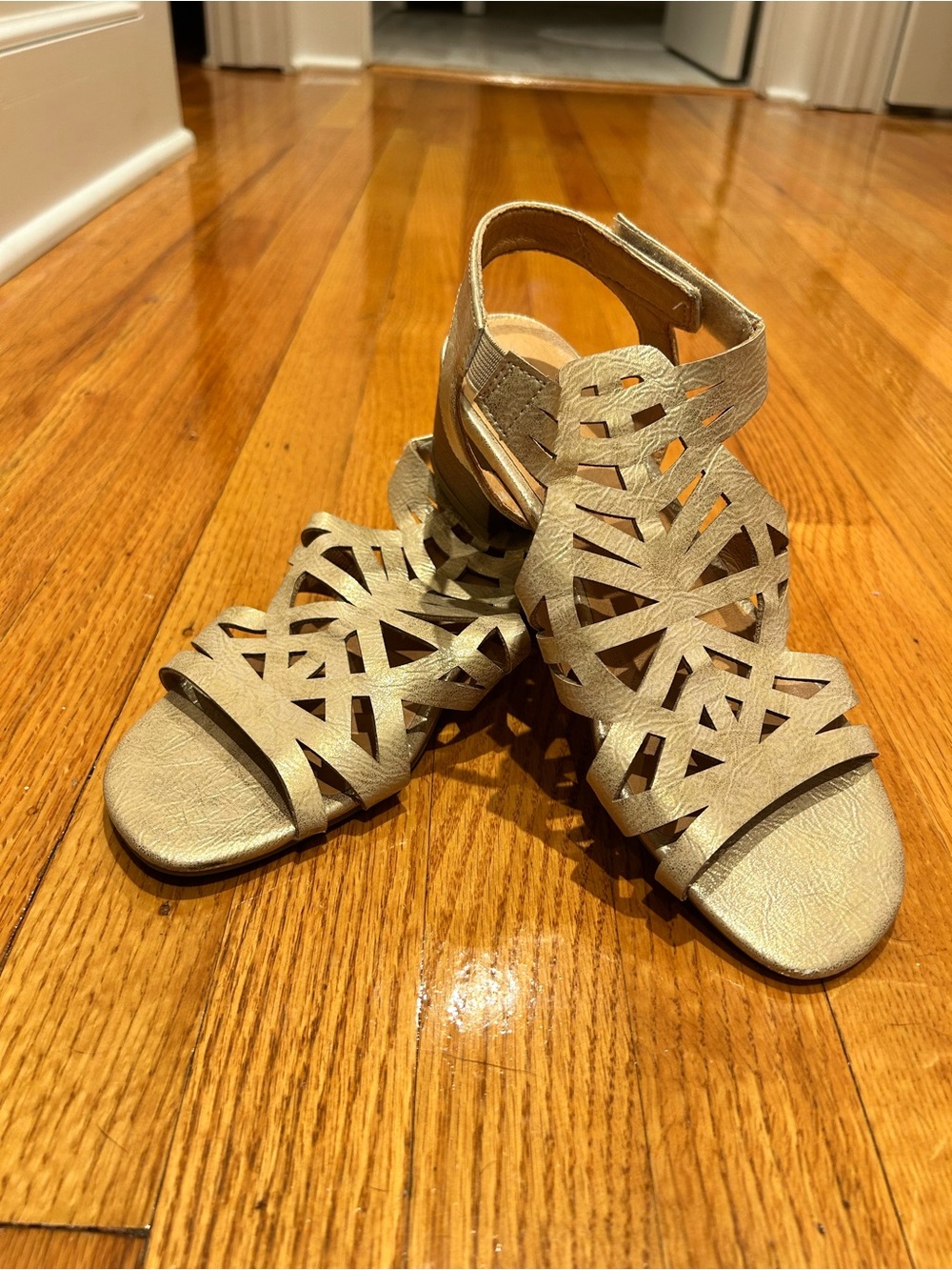 BareTraps Women's Gold Cutout Ankle-Strap Sandals